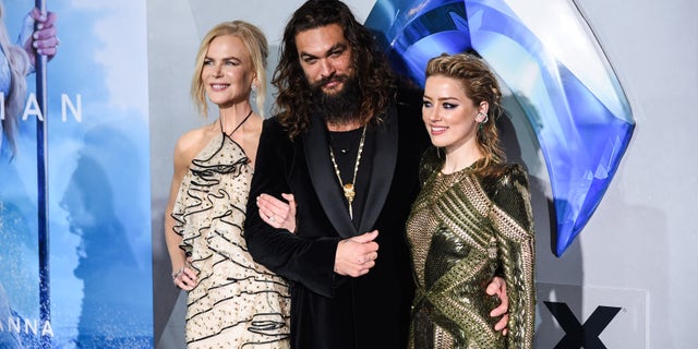 Nicole Kidman and Jason Momoa seen with Amber Heard at the premiere of "Aquaman" at TCL Chinese Theatre in 2018 in Hollywood, California.