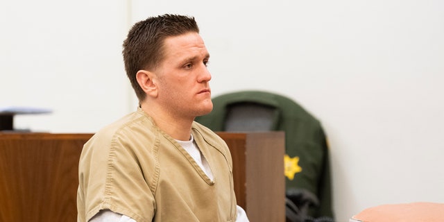 Josh Waring waits during a hearing in superior court on Friday, March 6, 2020 in Santa Ana, CA.  Waring, son of ex-'Real Housewives of Orange County' star Laurie Peterson, has pleaded guilty to charges related to the shooting of one.  Man outside a quiet living house in 2016.  He was released from prison for serving on time.