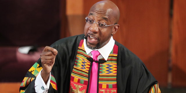 Sen. the Rev. Raphael G. Warnock delivers a sermon at Ebenezer Baptist Church on June 23, 2020, in Atlanta, Georgia.