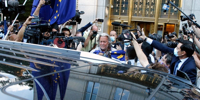 Steve Bannon, former chief strategist for President Donald Trump, exits Manhattan federal court on Aug. 20, 2020, in New York City.