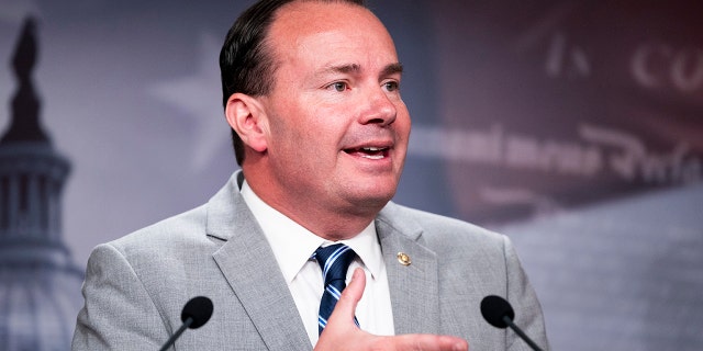 Sen. Mike Lee speaks during a news conference in the Capitol on July 20, 2021.