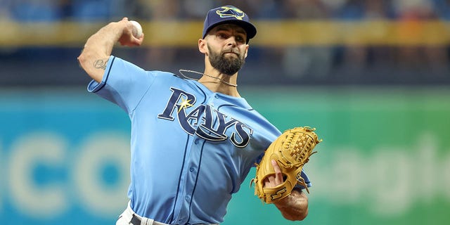 Nick Anderson #70 of the Tampa Bay Rays throws against the Tampa Bay Rays in the ninth inning of a baseball game at Tropicana Field on September 26, 2021, in St. Petersburg, Florida. 