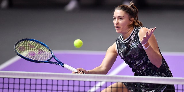 Natela Dzalamidze in action during the game between Natela Dzalamidze - Kaja Juvan and Aleksandra Krunic - Pattinama Kerkhove in Transylvania Open Doubles Semifinals, in BT Arena Cluj-Napoca, Oct., 30 2021. 