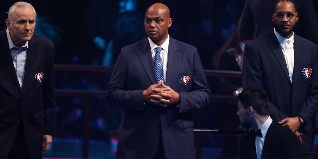Charles Barkley of the 75th Anniversary Team is introduced during the 2022 NBA All-Star Game Feb. 20, 2022, at Rocket Mortgage FieldHouse in Cleveland.