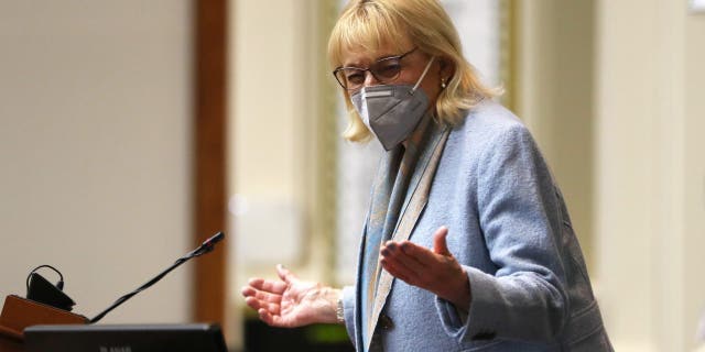 FILE: Maine Gov. Janet Mills delivers her State of the State Address at the Maine State House on Thursday. 