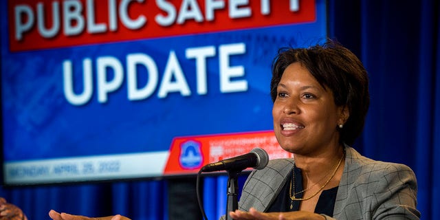 Mayor Muriel Bowser speaks at a press conference in Washington, DC.  
