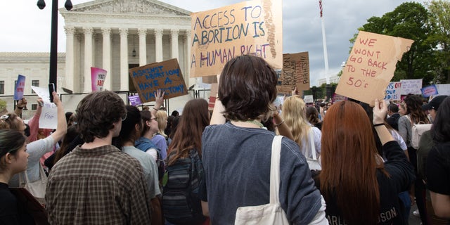 Youth pro-abortion rights demonstrators with Generation Ratify and other organizations rally outside of the Supreme Court in Washington, D.C. on May 5, 2022, following the leak of a draft Supreme Court opinion to overthrow Roe vs. Wade.