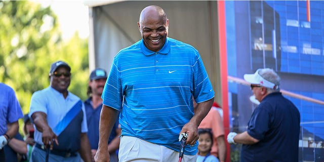Charles Barkley smiles on the first tee at the NCR Pro-Am before the PGA Tour Champions Region Tradition at Greystone Golf & Country Club on May 11, 2022 in Birmingham, Alabama. 