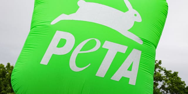 The logo of the international non-governmental animal rights organisation People for the Ethical Treatment of Animals (PETA) is pictured in Stuttgart, southern Germany, on May 13, 2022.