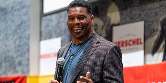 Herschel Walker, the Republican Senate nominee in Georgia, speaks during a campaign rally in Macon, Georgia, on Wednesday, May 18, 2022. Photographer: Elijah Nouvelage/Bloomberg via Getty Images
