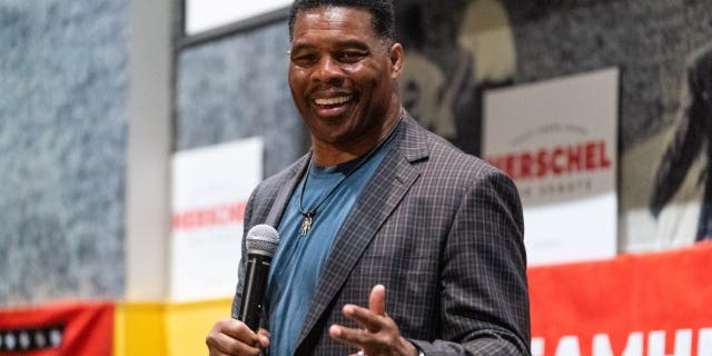 Herschel Walker, the Republican Senate nominee in Georgia, speaks during a campaign rally in Macon, Georgia, May 18, 2022.