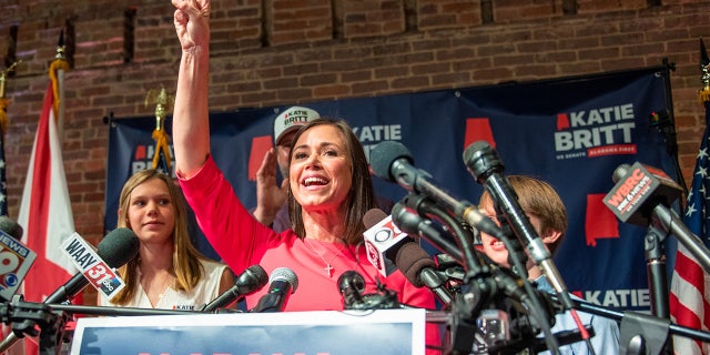 Katie Britt, US Republican Senate candidate for Alabama, speaks during an election night watch event in Montgomery, Alabama, on Tuesday, May 24, 2022.