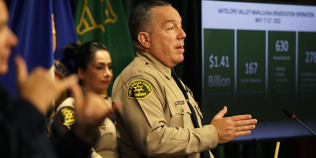 Los Angeles County Sheriff Alex Villanueva speaks during a news conference at the Hall of Justice in downtown Los Angeles.