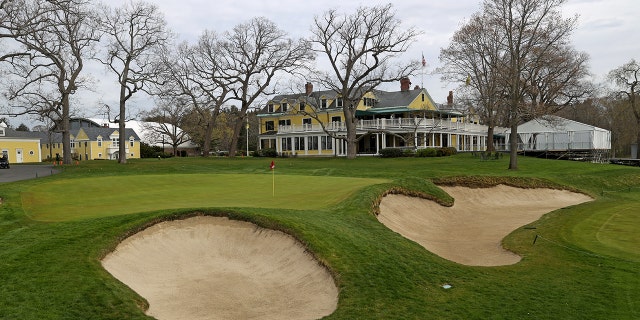 A view of the 18th hole of the Country Club in Brookline, Massachusetts, on May 2, 2022.