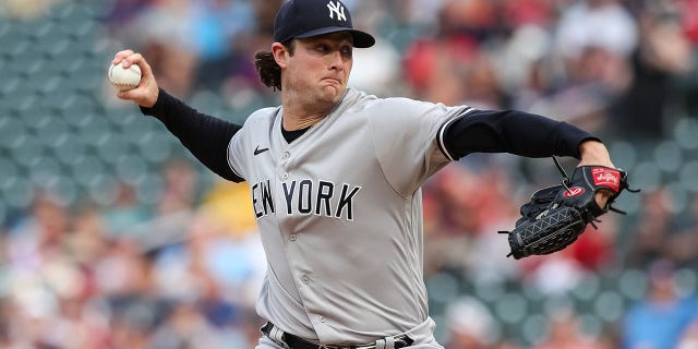 Gerrit Cole of the New York Yankees pitches against the Minnesota Twins on June 9, 2022, in Minneapolis.