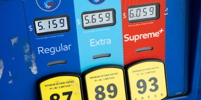 A gas pump displays the price of fuel at a gas station in McLean, Virginia, June 10, 2022. 