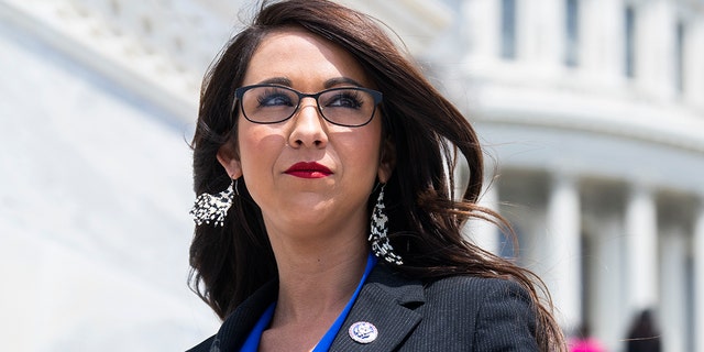 UNITED STATES - JUNE 16: Rep. Lauren Boebert, R-Colo., is seen on the House steps of the U.S. Capitol after the last votes of the week on Thursday, June 16, 2022. (Tom Williams/CQ-Roll Call, Inc via Getty Images)