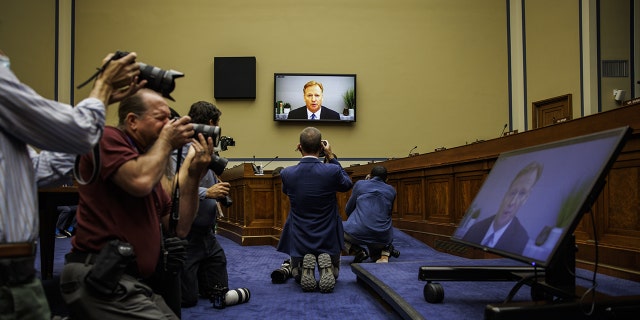 Roger Goodell, commissioner of the National Football League (NFL), center, speaks via videoconference during a House Oversight and Reform Committee hearing in Washington, D.C., US, on Wednesday, June 22, 2022.