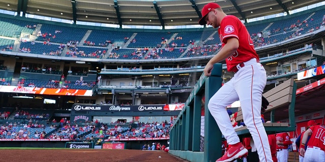 Reid Detmers of the Los Angeles Angels takes the field against the Kansas City Royals on Tuesday, June 21, 2022.