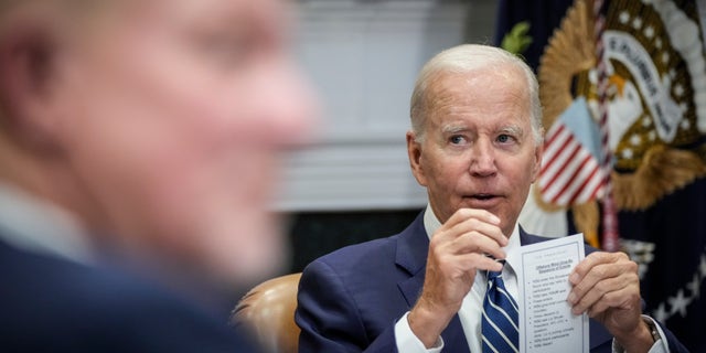 President Biden speaks during a meeting about the Federal-State Offshore Wind Implementation Partnership in the Roosevelt Room of the White House in 2022.