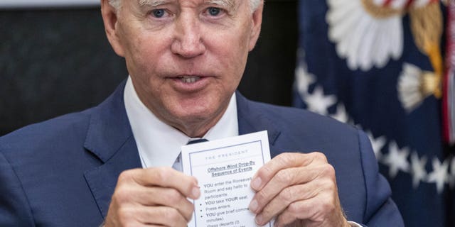 President Joe Biden speaks while meeting with governors, labor leaders and private companies launching the Federal-State Offshore Wind Implementation Partnership at the White House on Thursday, June 23, 2022. (Shawn Thew/EPA/Bloomberg via Getty Images)