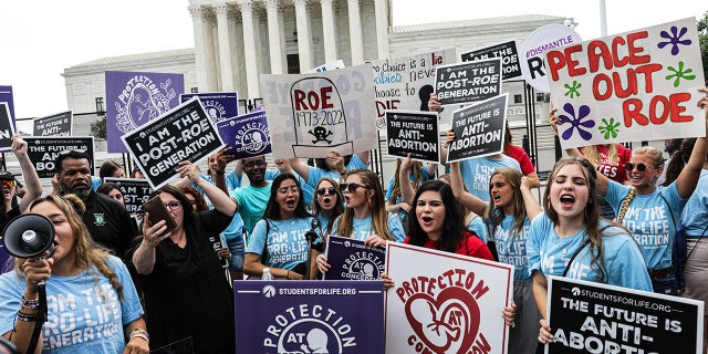 Anti-abortion demonstrators outside the US Supreme Court in Washington, D.C., US, on Friday, June 24, 2022.