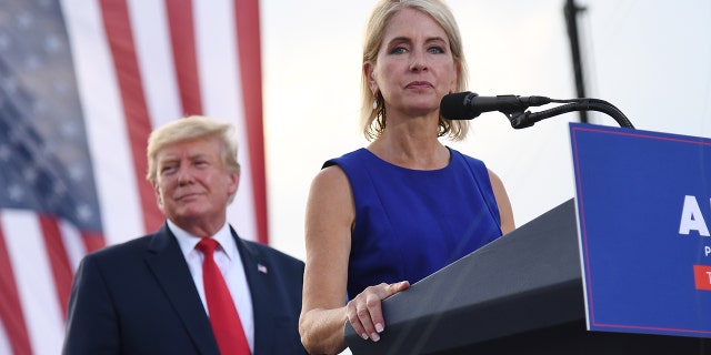 MENDON, IL - JUNE 25: U.S. Representative Mary Miller (R-IL) gives remarks after receiving an endorsement during a Save America Rally with former US President Donald Trump at the Adams County Fairgrounds on June 25, 2022 in Mendon, Illinois. Trump will be stumping for Rep. Mary Miller in an Illinois congressional primary and it will be Trump's first rally since the United States Supreme Court struck down Roe v. Wade on Friday. 