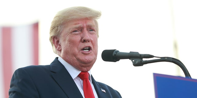 MENDON, IL - JUNE 25: Former US President Donald Trump gives remarks during a Save America Rally at the Adams County Fairgrounds on June 25, 2022 in Mendon, Illinois. Trump will be stumping for Rep. Mary Miller in an Illinois congressional primary and it will be Trump's first rally since the United States Supreme Court struck down Roe v. Wade on Friday. 