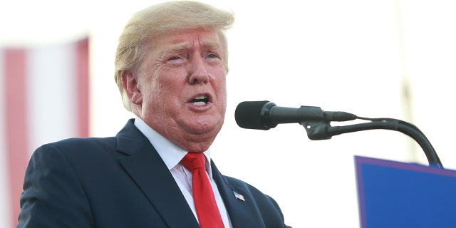 Former President Donald Trump gives remarks during a Save America Rally at the Adams County Fairgrounds on June 25, 2022 in Mendon, Illinois. 