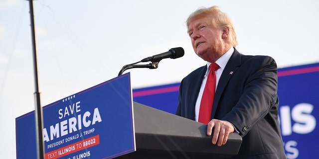 Former US President Donald Trump gives remarks during a Save America Rally at the Adams County Fairgrounds on June 25, 2022 in Mendon, Illinois. (Photo by Michael B. Thomas/Getty Images)