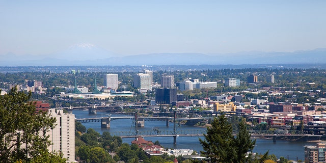 An overhead view of Portland, Oregon.