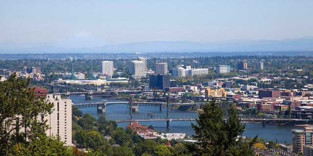 An overhead view of Portland, Oregon.