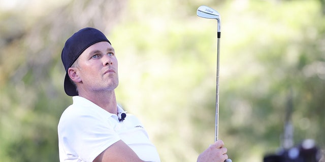 Tom Brady plays a shot during Capital One's "The Match" at Wynn Golf Club on June 1, 2022, in Las Vegas, Nevada.