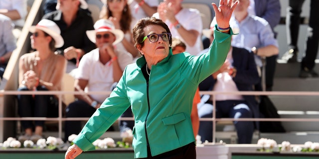 Billie Jean King is honored on Center Court during day 12 of the French Open 2022, second tennis Grand Slam of the year at Stade Roland Garros on June 2, 2022 in Paris, France.