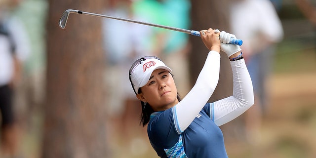 Danielle Kang of The United States plays her second shot on the 17th hole during the second round of the 2022 U.S.Women's Open at Pine Needles Lodge and Golf Club on June 3, 2022 in Southern Pines, North Carolina. 