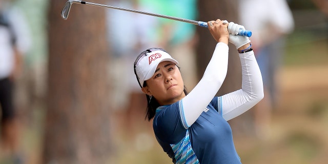 Danielle Kang of The United States plays her second shot on the 17th hole during the second round of the 2022 U.S.Women's Open at Pine Needles Lodge and Golf Club on June 3, 2022 in Southern Pines, North Carolina.
