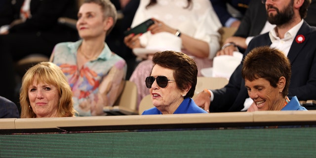 Mary McNulty, Billy Jean King and Ilana Kloss watch Iga Swiatek of Poland against Coco Gauff of The United States during the Women’s Singles final match on Day 14 of The 2022 French Open at Roland Garros on June 04, 2022 in Paris, France.