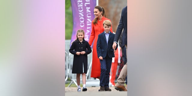 Kate Middleton, Princess Charlotte and Prince George visit Cardiff Castle during Queen Elizabeth's Platinum Jubilee.