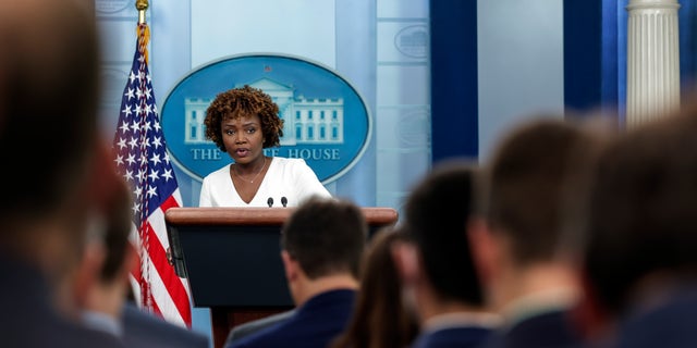  White House Press Secretary Karine Jean-Pierre speaks during the daily press briefing at the White House.