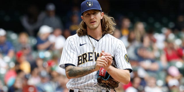 Josh Hader of the Milwaukee Brewers prepares for a game against the San Diego Padres at American Family Field on June 5, 2022 in Milwaukee, Wisconsin.