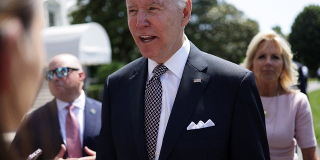 WASHINGTON, D.C. - JUNE 17: U.S. President Joe Biden speaks to members of the press prior to a Marine One departure from the White House June 17, 2022 in Washington, DC. President Biden is traveling to Rehoboth Beach, Delaware to spend his weekend. (Photo by Alex Wong/Getty Images)