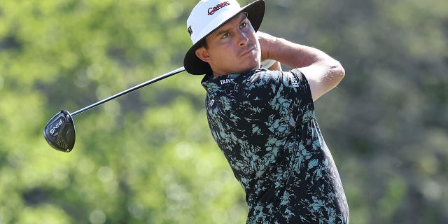 Joel Dahmen of the United States plays his shot from the eighth tee during the second round of the 122nd U.S. Open Championship at The Country Club on June 17, 2022 in Brookline, Massachusetts.