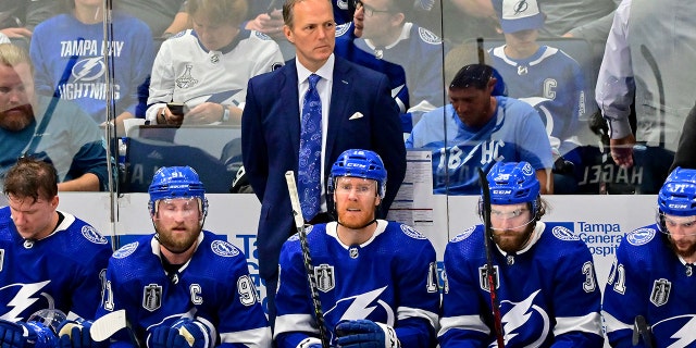 TAMPA, FLORIDA - JUNE 22: Head Coach Jon Cooper of the Tampa Bay Lightning looks on during the second period against the Colorado Avalanche in Game Four of the 2022 NHL Stanley Cup Final at Amalie Arena on June 22, 2022 in Tampa, Florida. 