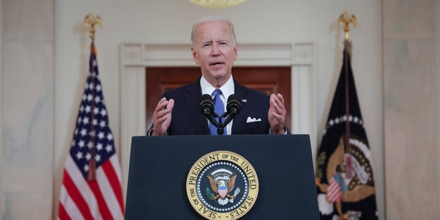 President Joe Biden addresses the Supreme Court's decision to overturn Roe v.  Wade, June 24, 2022, at the White House.