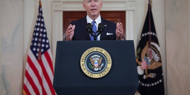 President Joe Biden addresses the Supreme Court's decision to overturn Roe v.  Wade, June 24, 2022, at the White House.