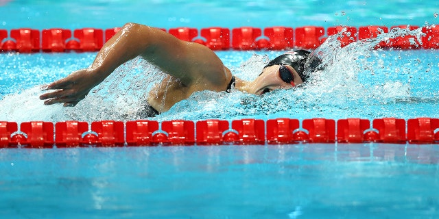 Katie Ledecky of Team United States competes in the Women's 800m Freestyle Final on day seven of the Budapest 2022 FINA World Championships at Duna Arena on June 24, 2022 in Budapest, Hungary.