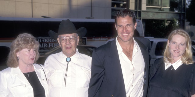 Brad Johnson and his wife Laurie Johnson and parents Grove Johnson and Teresa Johnson attend the Screening of the TNT Original Movie "Rough Riders" July 17, 1997. Brad Johnson is survived by his wife and their eight children.