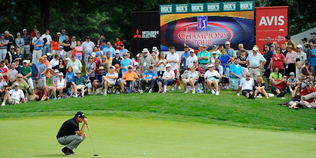 Bart Bryant lines up a putt during the final round of the Dick's Sporting Goods Open on Aug. 18, 2013, in Endicott, New York.