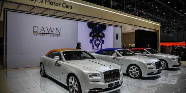 Rolls-Royce Dawns on display during the second press day of the Geneva Motor Show 2017 at the Geneva Palexpo on March 8, 2017 in Geneva, Switzerland.