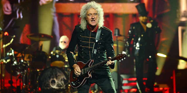 Adam Lambert performs on stage with Brian May and Roger Taylor of Queen, during the Rhapsody tour, at The O2 Arena on June 05, 2022, in London, England. (Photo by Jim Dyson/Getty Images)